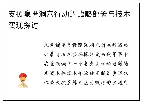 支援隐匿洞穴行动的战略部署与技术实现探讨